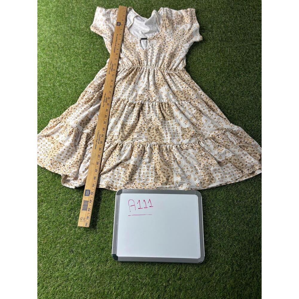 No Boundries Y2k Dress Womens Small Micro Floral Boho Keyhole Summer Tan Tiered